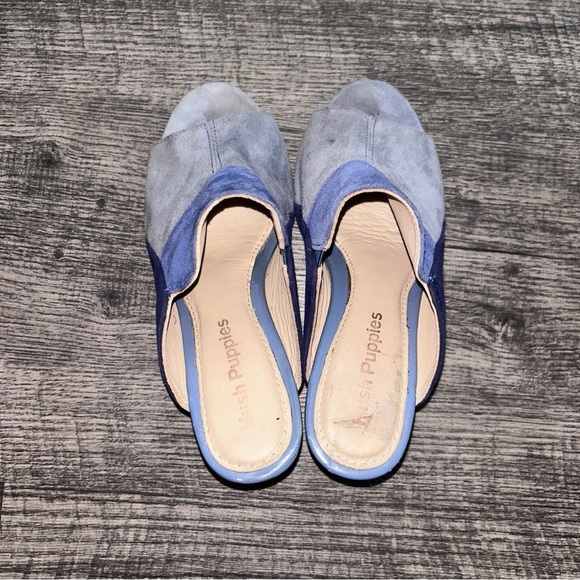 Hush Puppies Blue Suede Mules with Wooden Heel - Picture 2 of 5